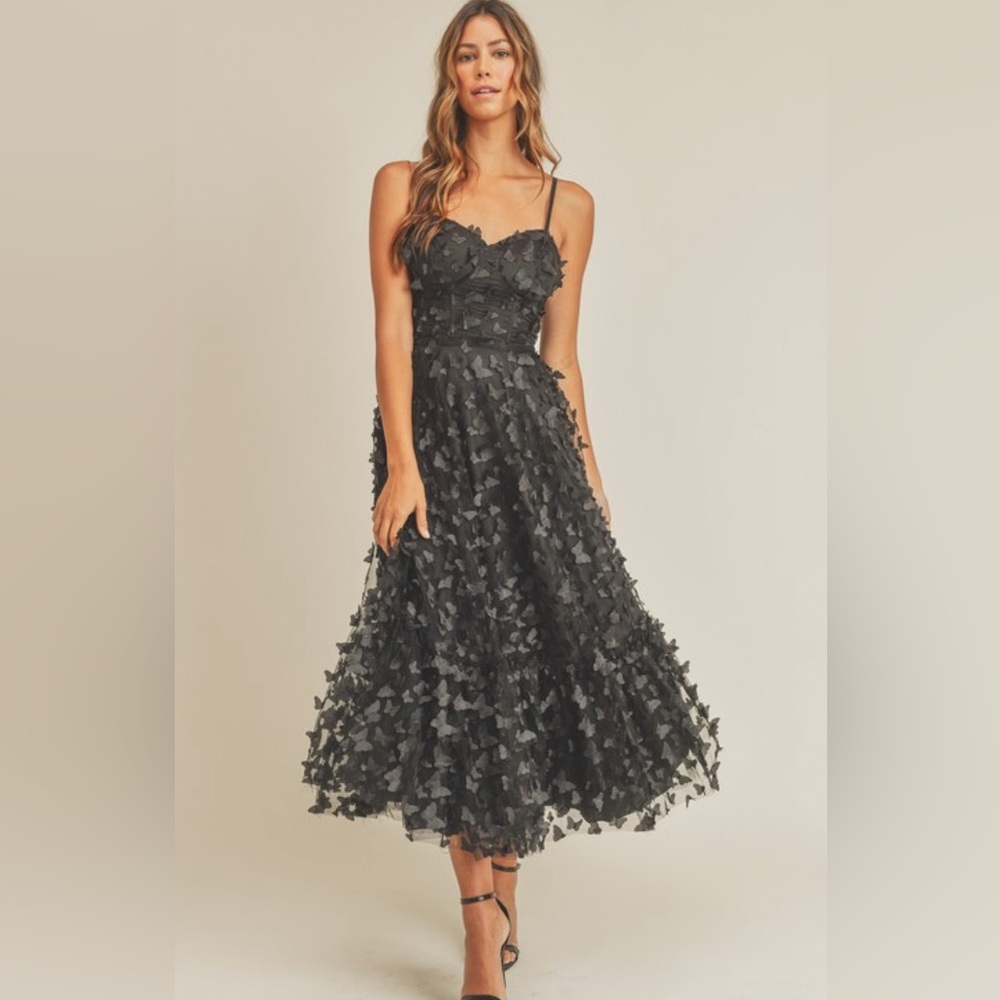 Mable Black Butterfly Midi Dress - Picture 2 of 5